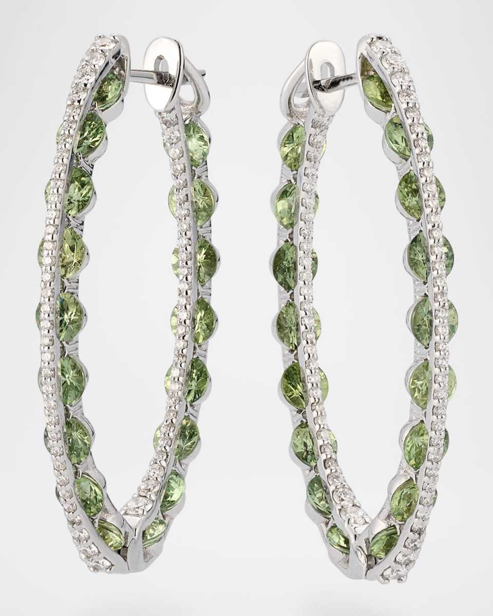 Foglia di Marea Medium Earrings in 18K White Gold with Diamonds and Green Sapphires